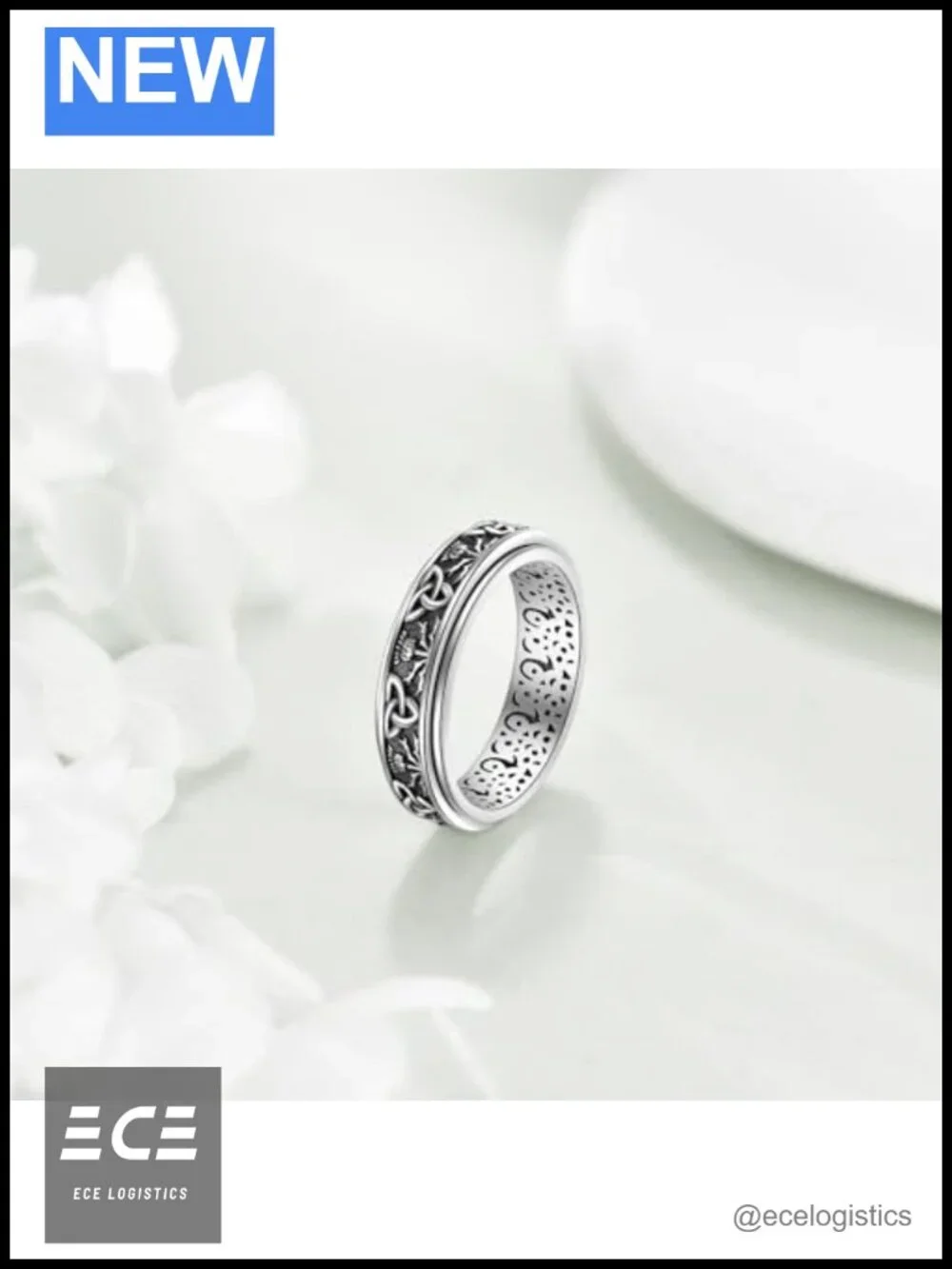 S925 Sterling Silver Scottish Thistle Spinner Ring Size 11 Celtic Fidget